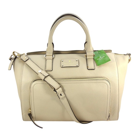 NWT Kate Spade Beige Pebbled Leather Satchel Crossbody Bag Gold Hardware